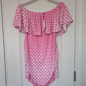 Pink Zigzag Off-Shoulder Blouse